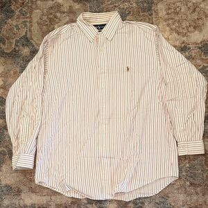 Ralph Lauren Men’s White Button-Down Shirt with Red & Blue Stripes
